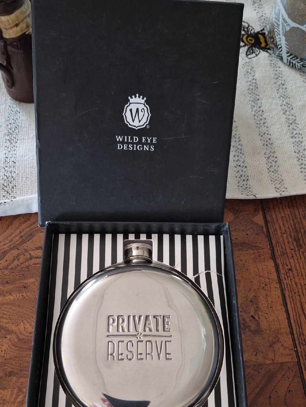 Silver ‘Private Reserve’ Round Hip Flask